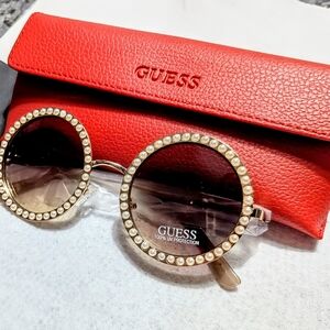 Guess Chic Sunglasses Pearl White Girly Gold Lense Red Guess Glasses Case